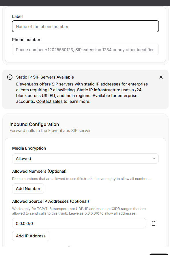 Configure Number Details
