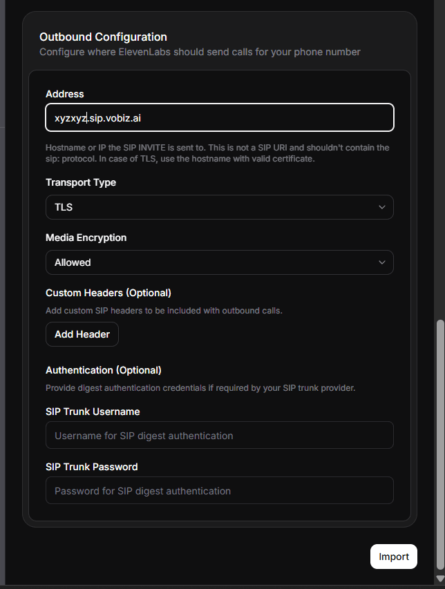 Configure Outbound SIP Trunk Settings