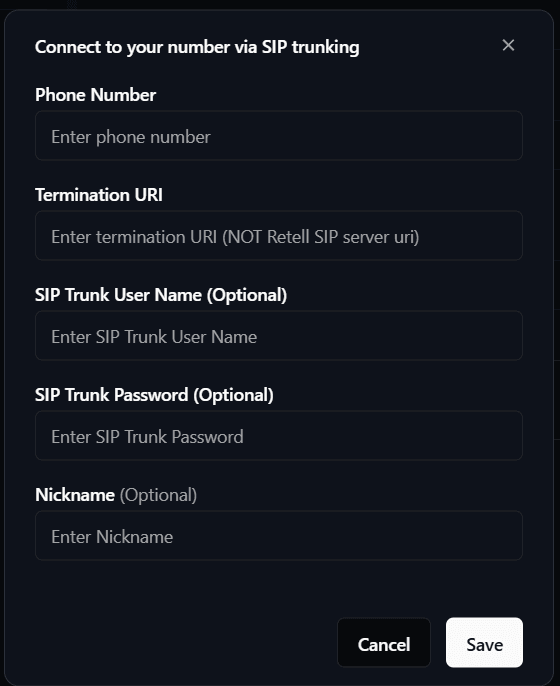 SIP Trunk Configuration Form