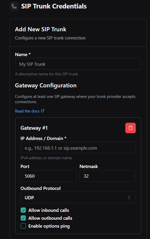 Vobiz Console - Trunk Details