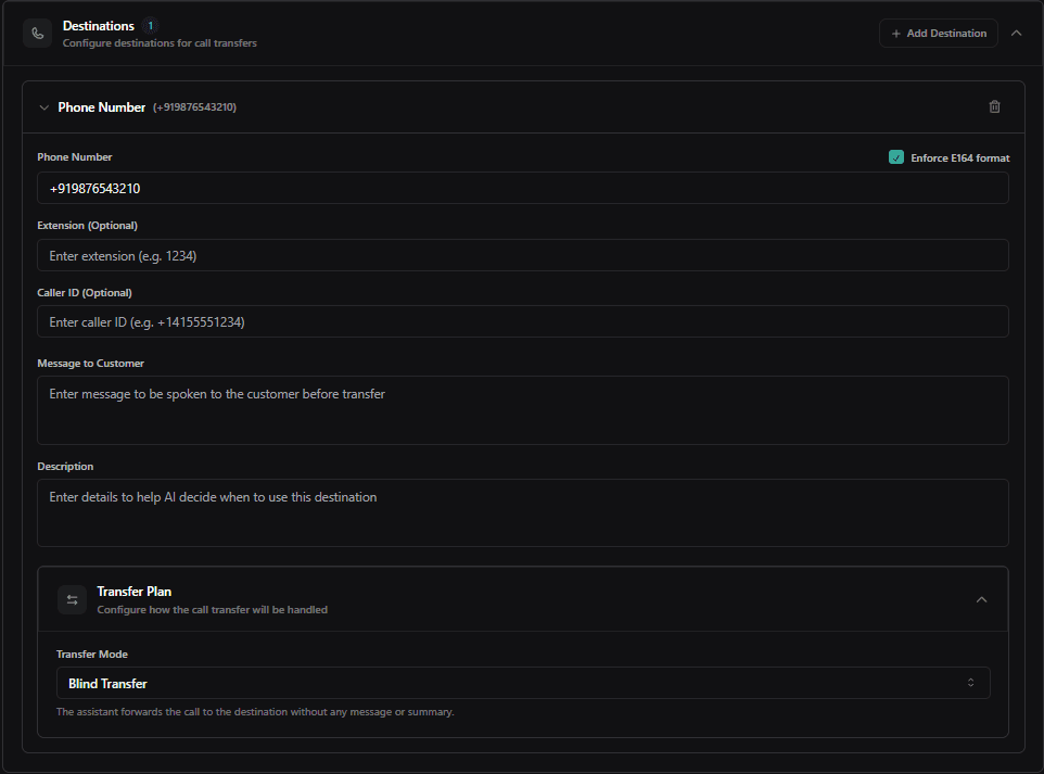 Configure Transfer Call Tool