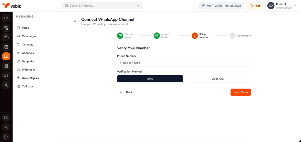Receive and enter the OTP code sent to your number