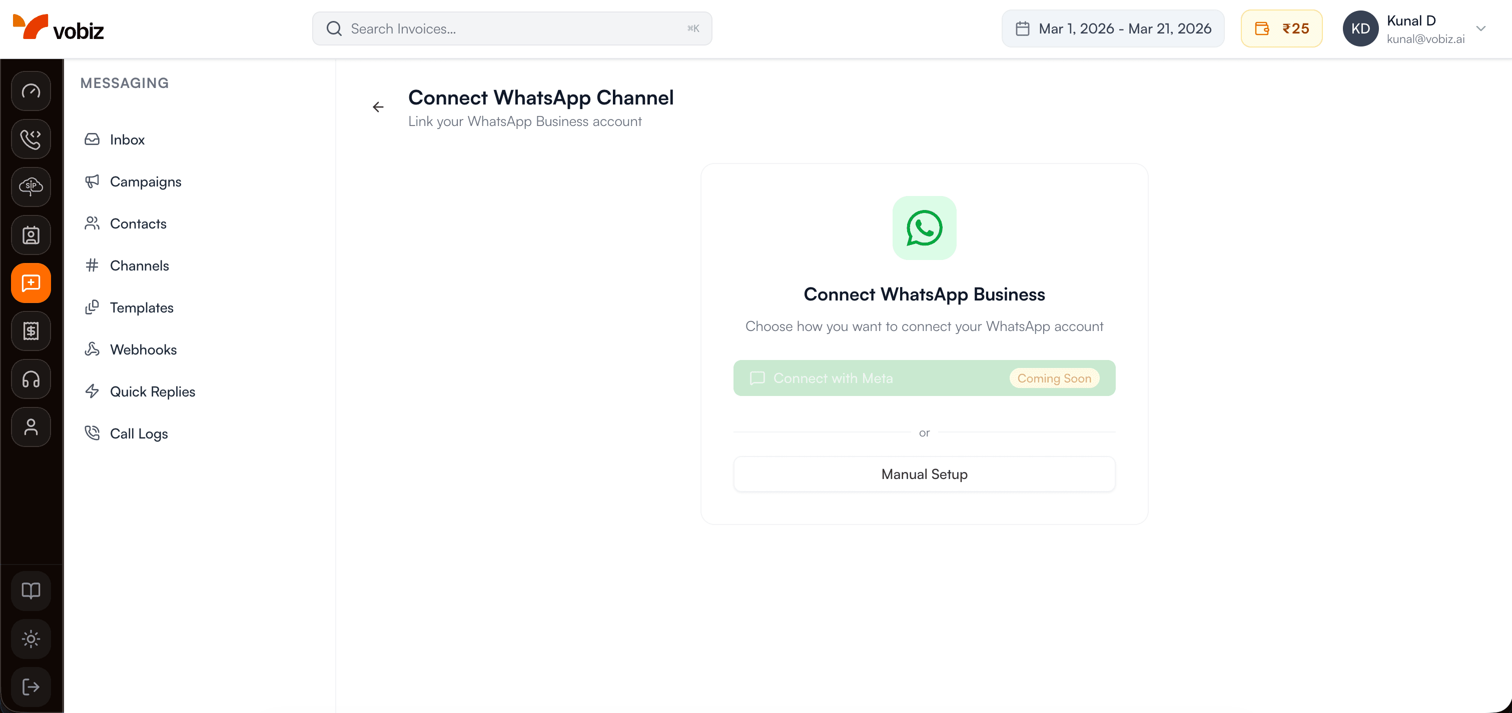 Channels page with Connect Channel button