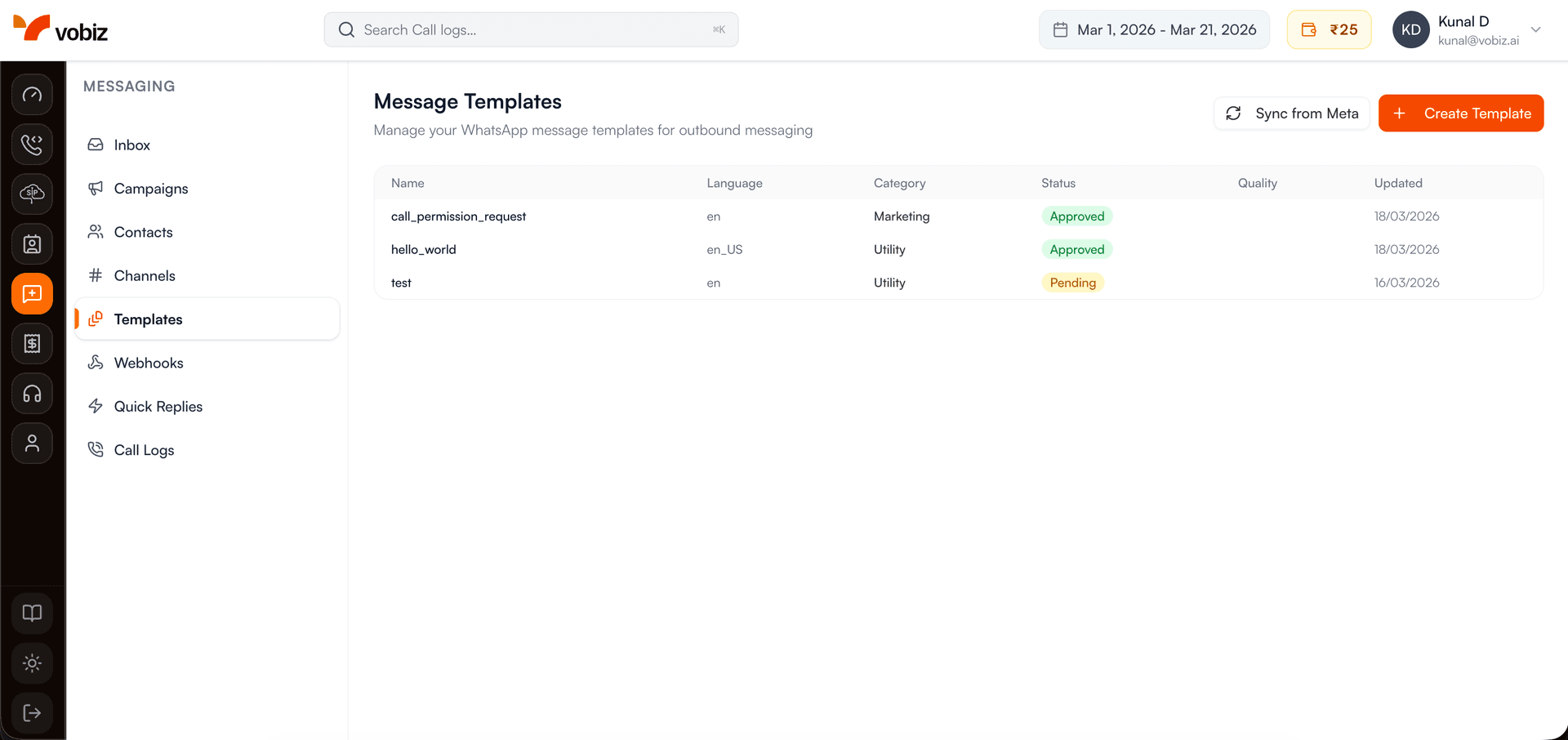 Templates list