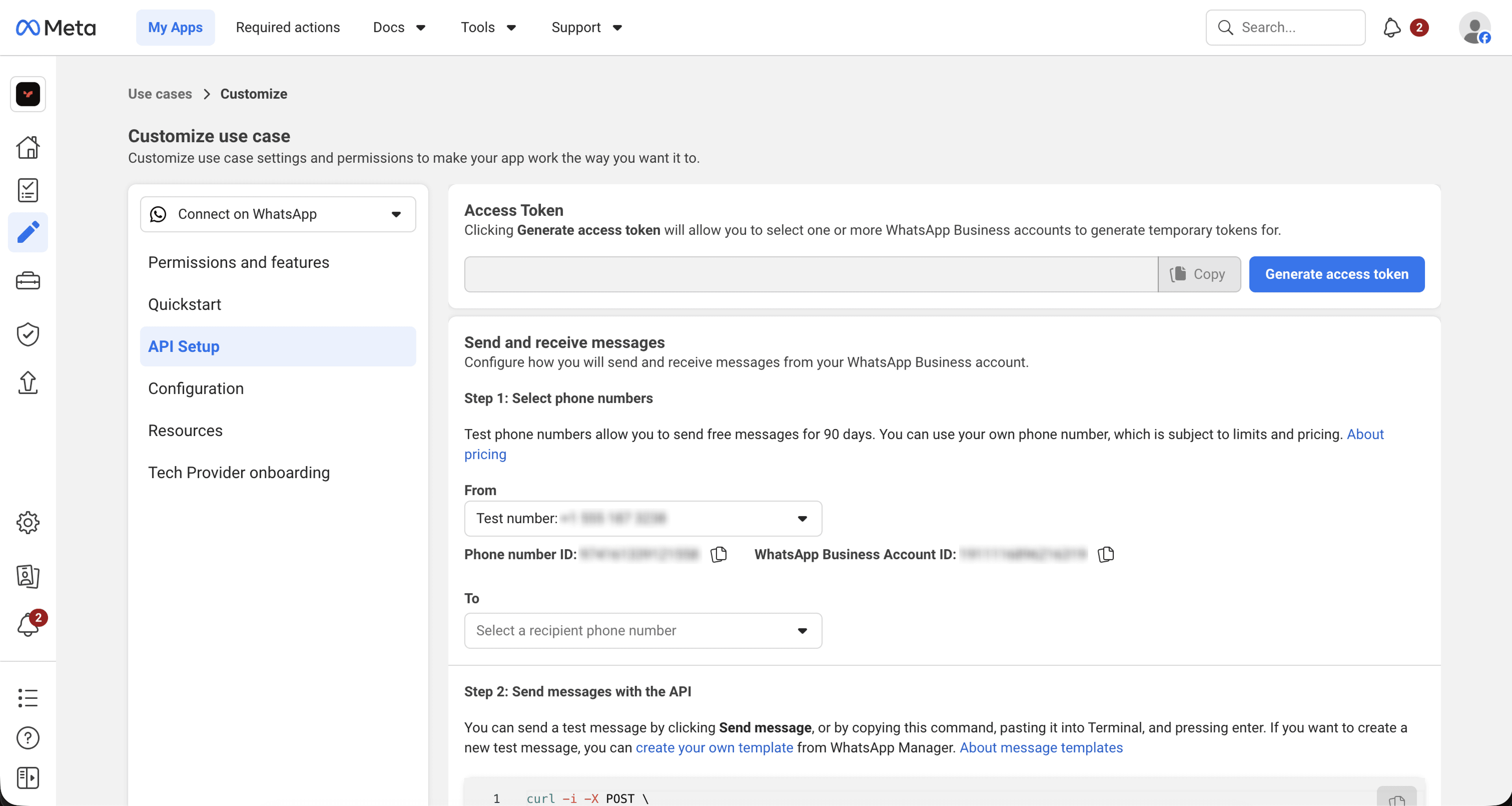 Meta Business Manager showing WABA ID location