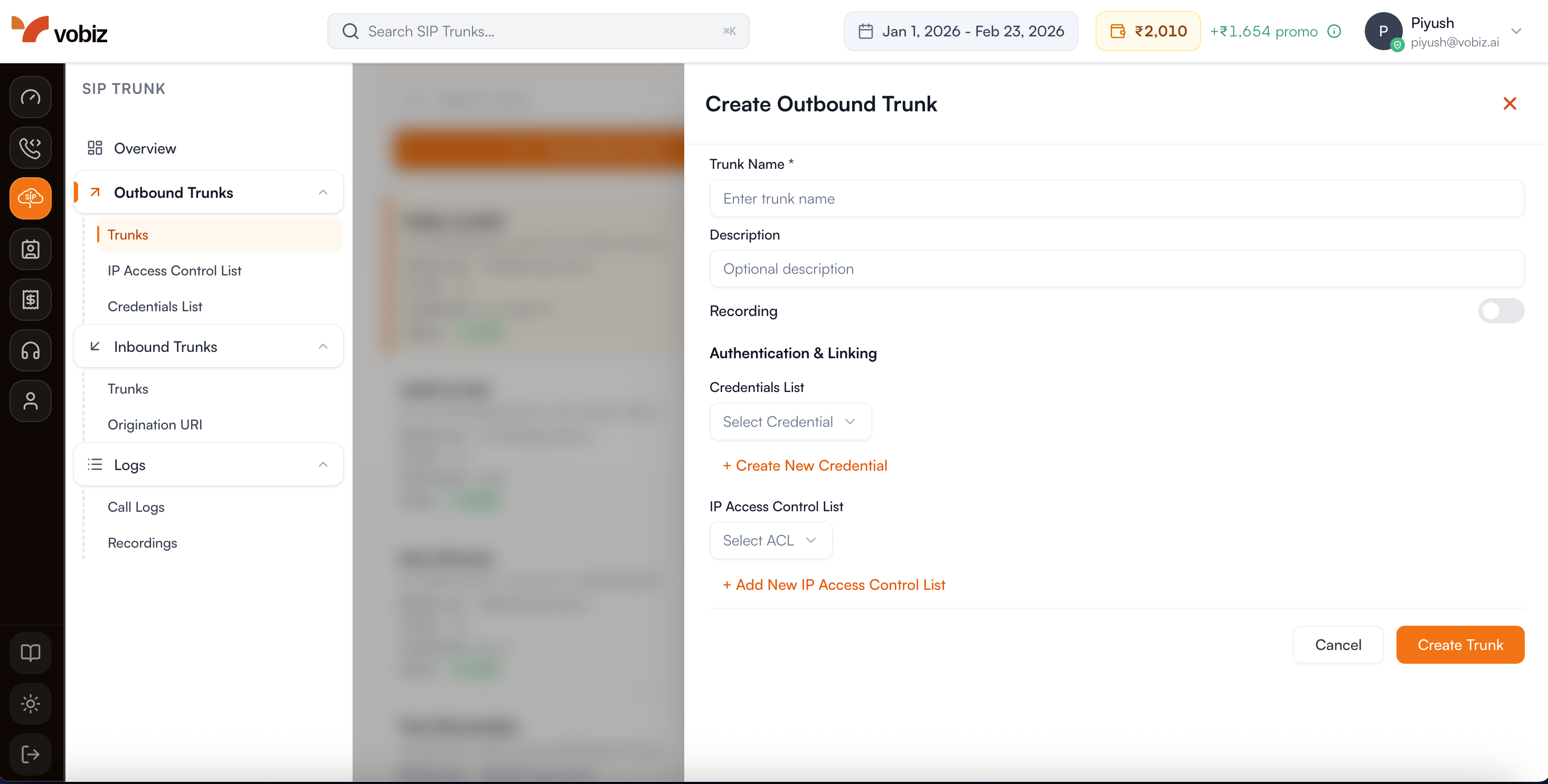 Create an Outbound Trunk