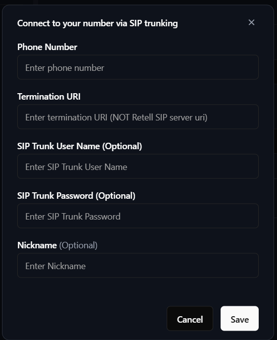 SIP Trunk Configuration Form