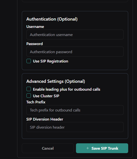Vobiz Trunk Configuration
